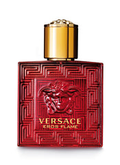 Versace Eros Flame front bottle showing label and spray, communicates luxe confidence