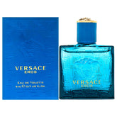 Versace Eros front bottle showing compact design and bold branding for confidence