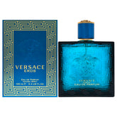 Versace Eros bottle front view showing branding and elegant design for confident style