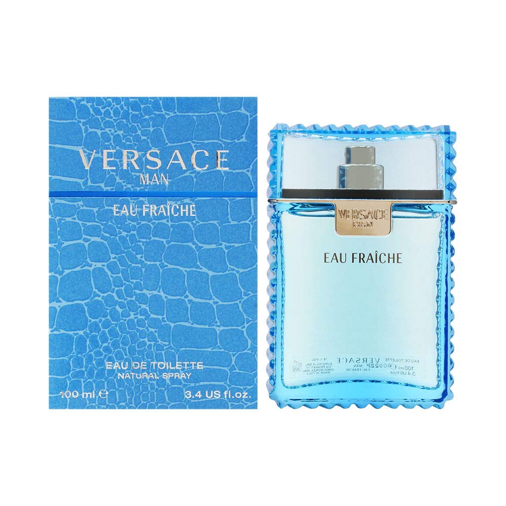 Versace Man front packaging showing bottle and logo, brand freshness