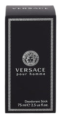 Versace Pour Homme stick in hand being applied, showing convenient travel-ready grooming