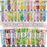 VESPRO front packaging showing 126 mini hand cream tubes and scent variety benefiting gift-giving