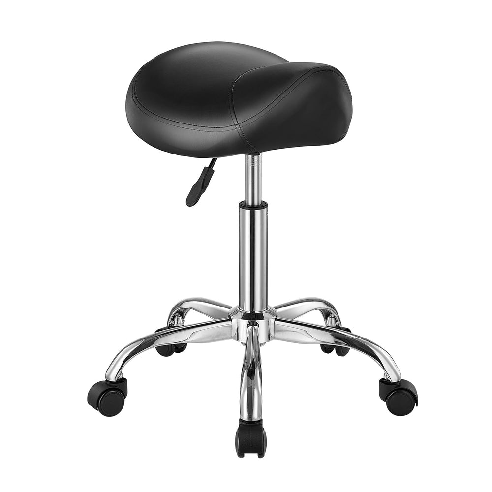 VEVOR front view of saddle stool showing stable base and ergonomic seat for comfort