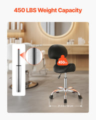 VEVOR saddle stool closeup of thickened PU leather seat showing durable cushion comfort