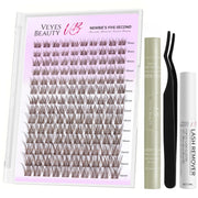 VEYESBEAUTY front packaging showing brown lash clusters and kit benefits