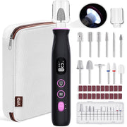 VFD front view packaging showing cordless nail drill and battery benefit portability