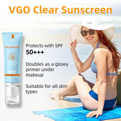 VGO sunscreen texture on fingertip demonstrating lightweight hydration