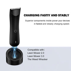 VHBW charger in use with Lawn Mower 3.0 demonstrating fast, stable charging