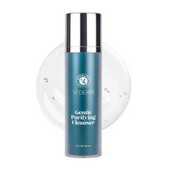VI DERM front bottle showing cleanser packaging and clear product benefits