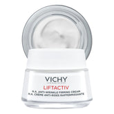 Vichy jar front view showing product branding and sleek packaging benefit: clear identification