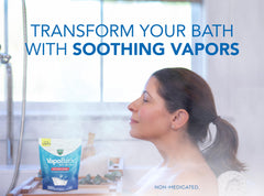 Vicks open pouch spilling bath crystals offering easy dosage benefit