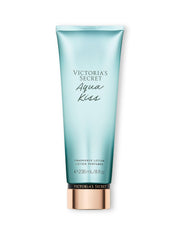 Victoria's Secret front packaging showing Aqua Kiss lotion and fresh design benefits hydration