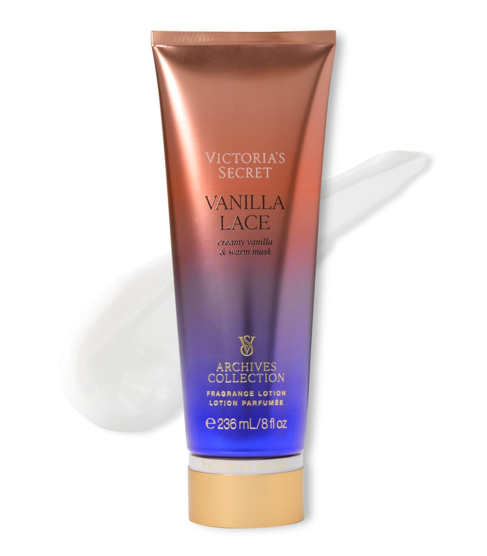 Victoria's Secret bottle front view showing vanilla lace scent and soft hydration benefit