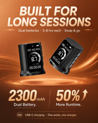 Vidattx Poseidon 2300mAh battery closeup highlighting long runtime and easy swaps