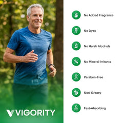 Vigority product beside common items to show 3.38 oz scale and portability
