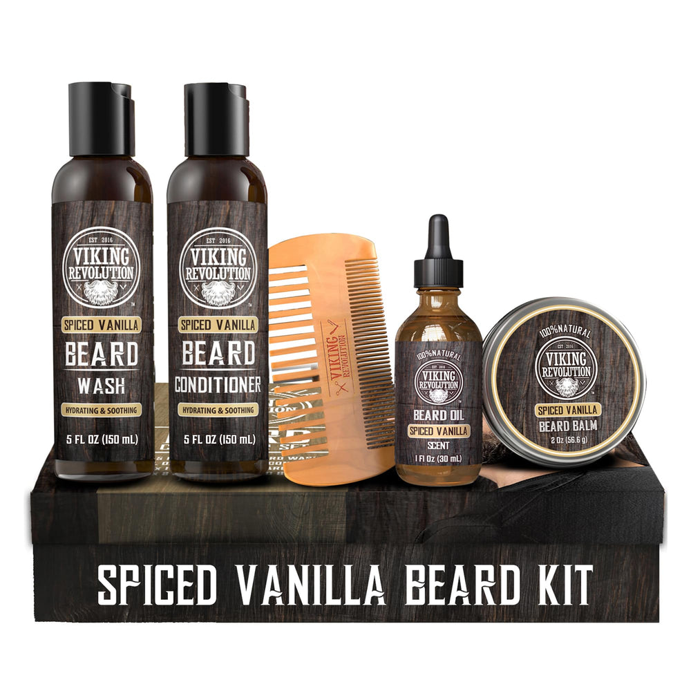 Viking Revolution front packaging showing the spiced vanilla grooming set benefit convenience