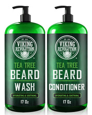 Viking Revolution front packaging showing tea tree beard wash set for easy grooming