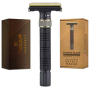 Vikings Blade front view showing razor and its sturdy metal construction for reliable shaves