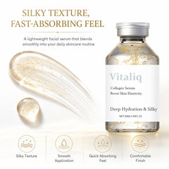 Vitailq Beauty silk-like serum texture demonstrating fast absorption