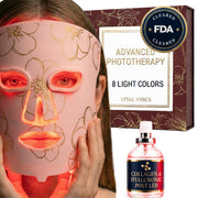 Vital Vibes mask front view showing full-face coverage and consistent LED placement for even therapy