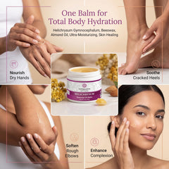 Applying Vitality balm to hands to demonstrate long-lasting hydration benefit