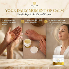 Vitality Three Kings open tin top view displaying creamy solid balm for easy scooping