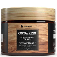 VITALSKINOIL jar front view showing cocoa king butter for confident grooming