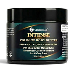 VITALSKINOIL front jar showing label and masculine packaging for grooming