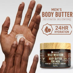 VITALSKINOIL man applying body butter after shower for smooth comfortable skin