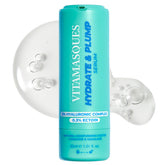 Vitamasques front packaging showing compact pump bottle, clear hydration benefit
