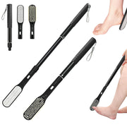 VIVEBEI front view of long-handle foot scrubber showing full tool and benefits reach