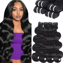 VKOFUN front view of four body wave bundles showing natural black finish and full volume