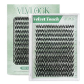 VLVLOCK front packaging showing Velvet Touch cluster lash set for easy selection and benefit