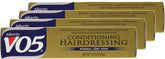 VO5 front view of four-bottle pack showing compact conditioning convenience