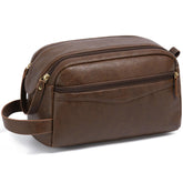 Vorspack dark brown toiletry bag front view showing classic vintage look and durable design