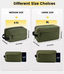 Vorspack open main compartment packed with bottles and shaver for organized travel