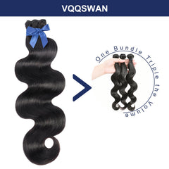 VQQSWAN texture detail showing silky body wave and natural shine