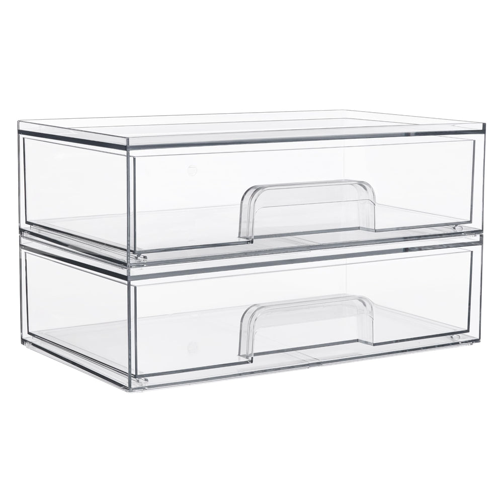 Vtopmart front view showing two clear stackable drawers and neat storage benefit