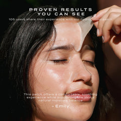 Vue patch applied to a forehead demonstrating discreet wear benefit