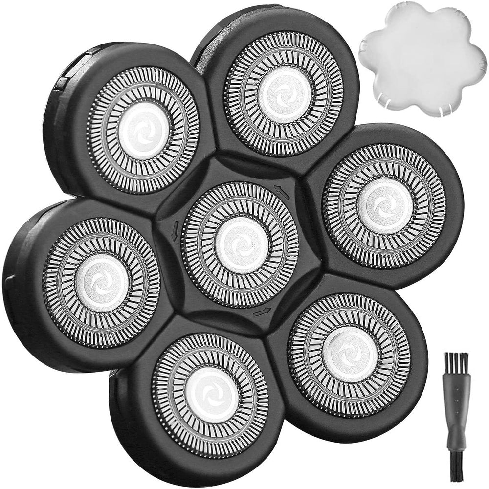 WAHFOX front view of seven 7D replacement heads showing packaging and included tools for easy refresh