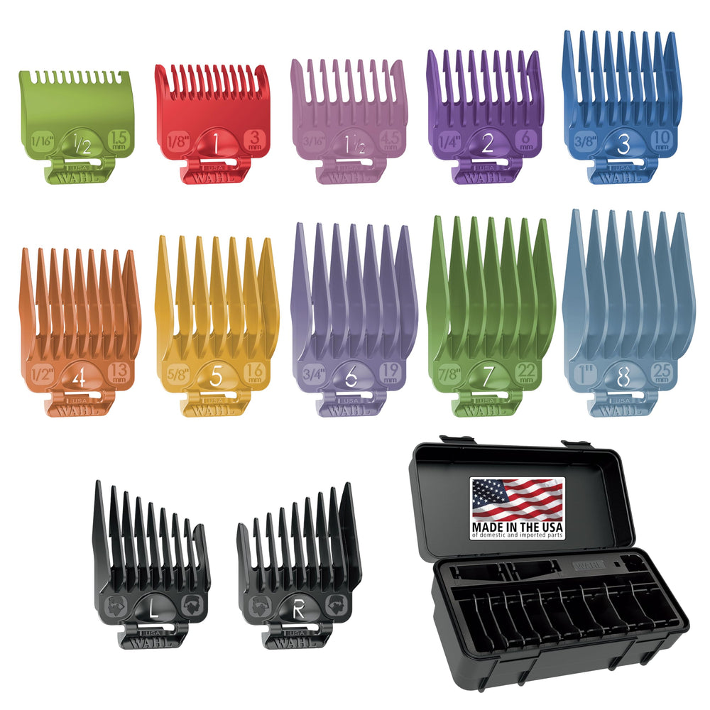 Wahl front packaging showing full guard set and caddy for organized storage