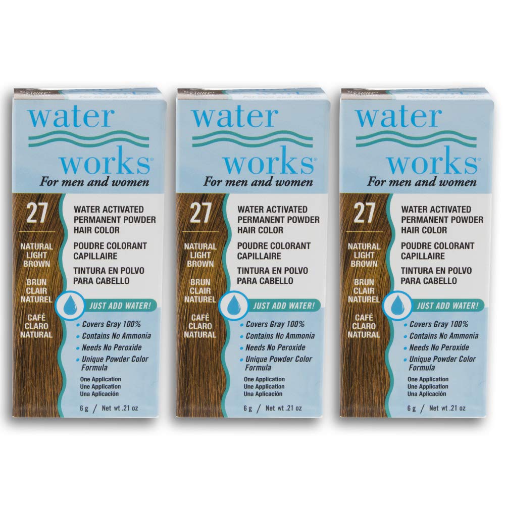 Water Works front box showing light brown shade and compact packaging for convenience