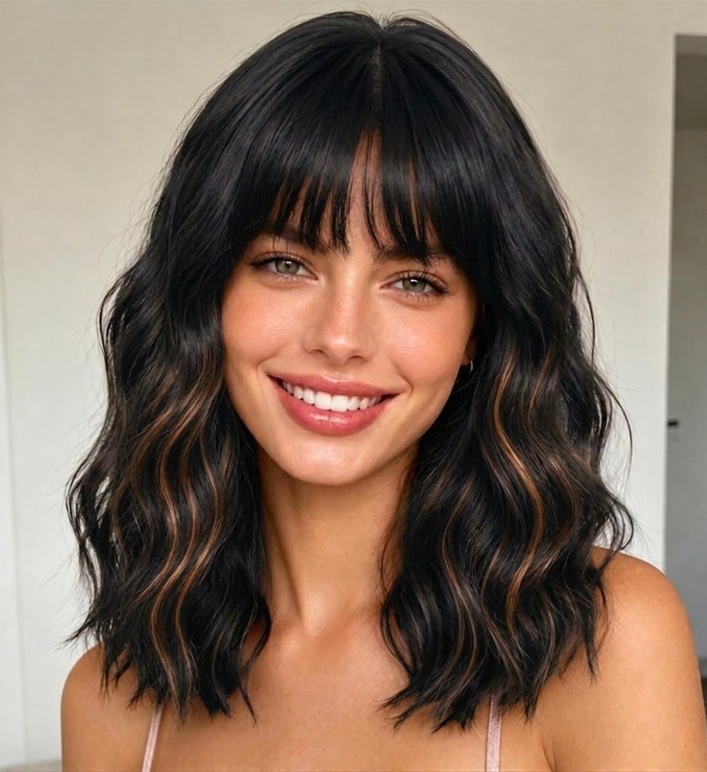 WAVE&BREEZE front view of wavy bob showing natural silhouette and confidence