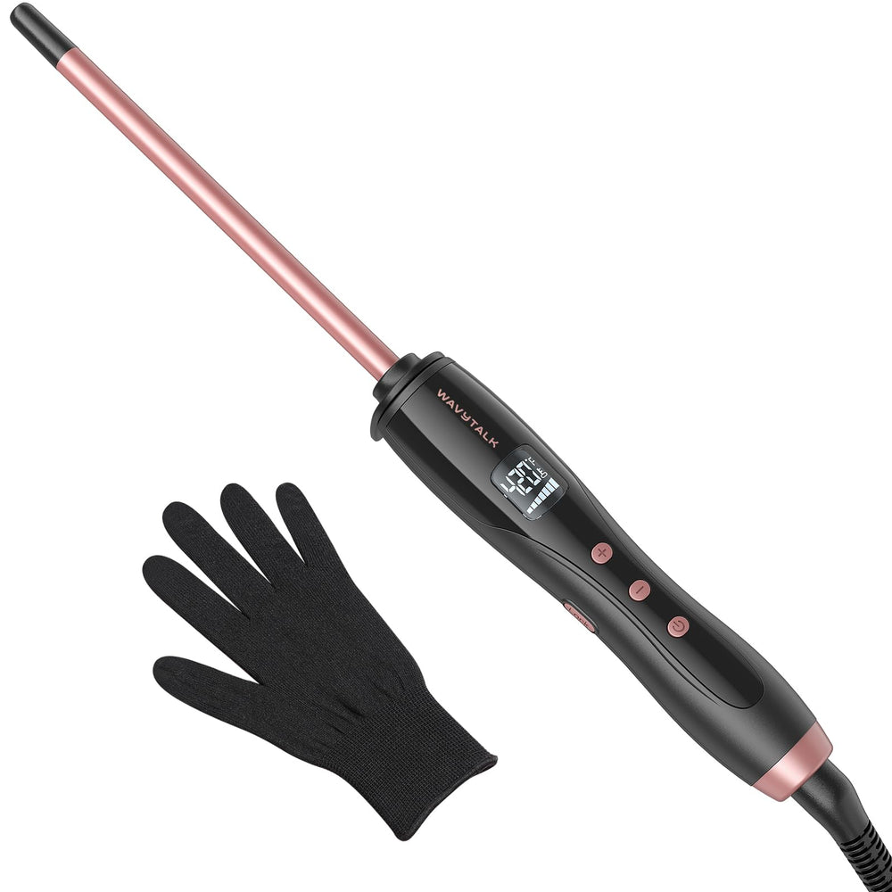 wavytalk front product shot showing compact curling iron and benefits of portability