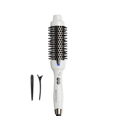 wavytalk front view of heated round brush showing ergonomic handle and barrel for easy styling
