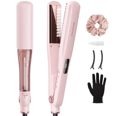 wavytalk front view showing whole steam flat iron and ergonomic handle benefits smoother styling