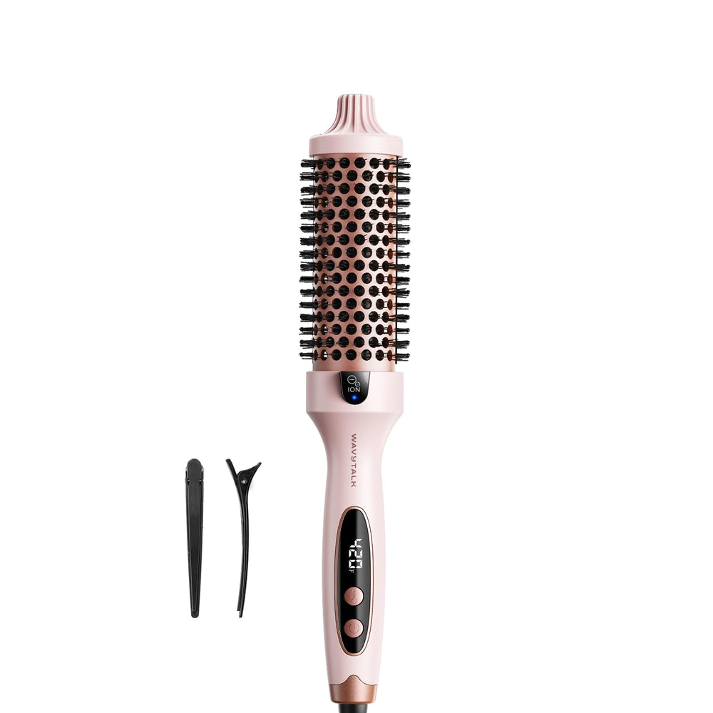wavytalk thermal brush front view showing compact travel-ready design and quick styling benefit