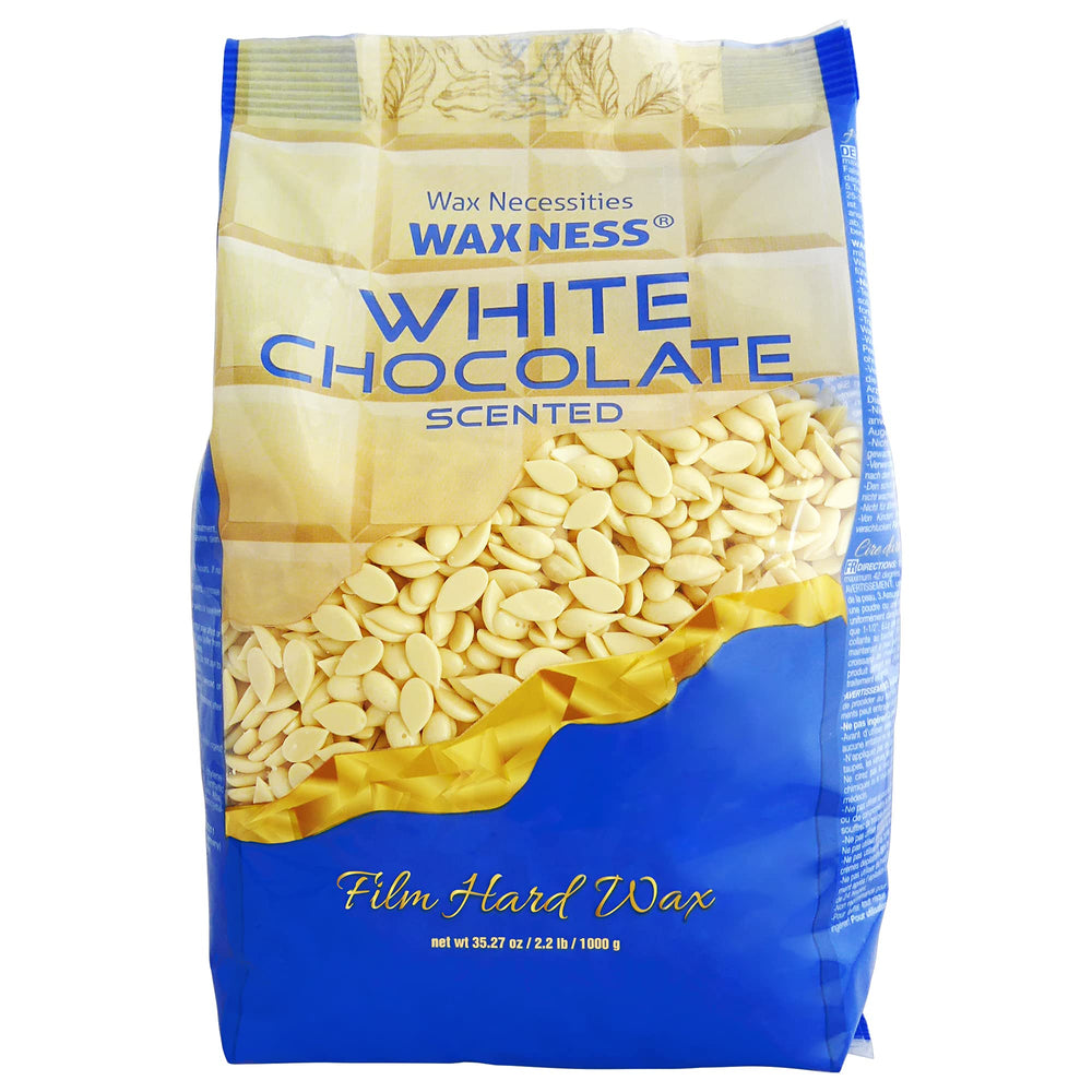 Waxness front packaging showing white chocolate hard wax beads and weight, professional look