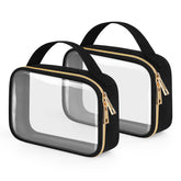 Wedama front view of clear toiletry bag showing organized contents and visibility