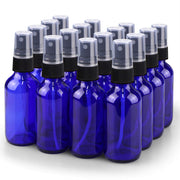Wedama front view of 16-pack blue glass bottles showing compact refillable set and storage benefit